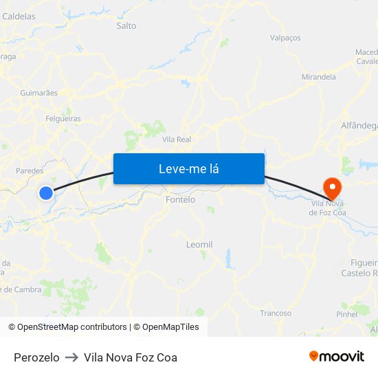 Perozelo to Vila Nova Foz Coa map