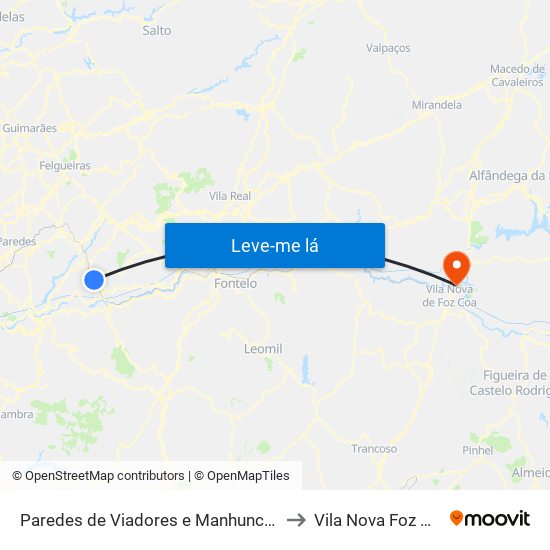 Paredes de Viadores e Manhuncelos to Vila Nova Foz Coa map