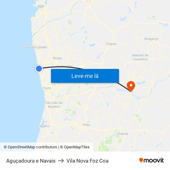Aguçadoura e Navais to Vila Nova Foz Coa map