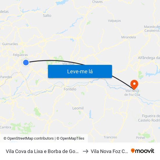 Vila Cova da Lixa e Borba de Godim to Vila Nova Foz Coa map