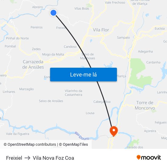Freixiel to Vila Nova Foz Coa map