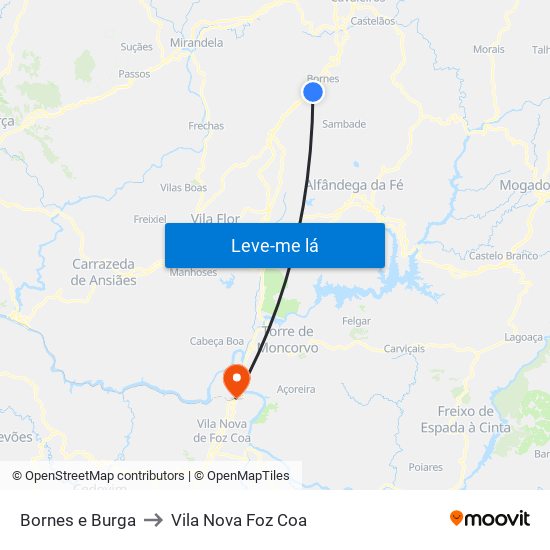 Bornes e Burga to Vila Nova Foz Coa map
