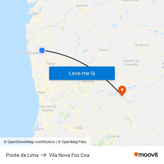 Ponte de Lima to Vila Nova Foz Coa map