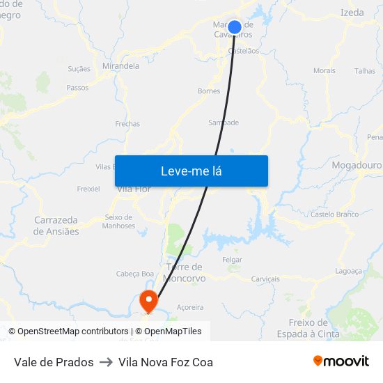 Vale de Prados to Vila Nova Foz Coa map