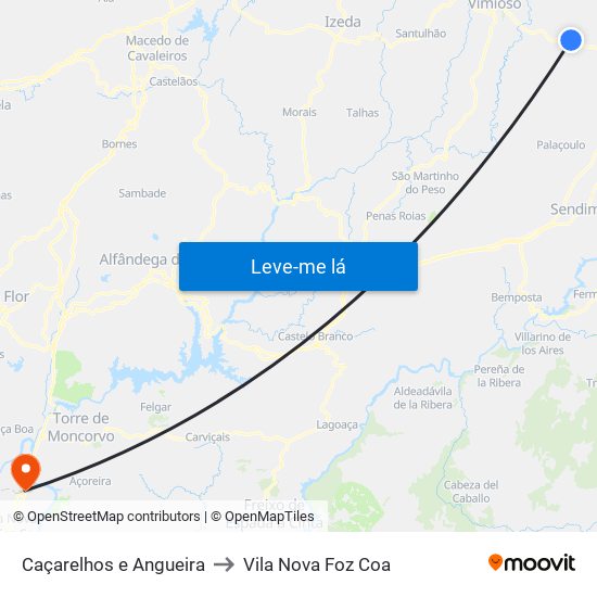 Caçarelhos e Angueira to Vila Nova Foz Coa map