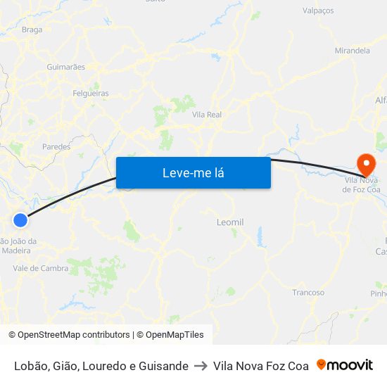 Lobão, Gião, Louredo e Guisande to Vila Nova Foz Coa map