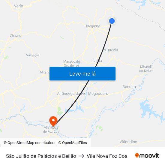 São Julião de Palácios e Deilão to Vila Nova Foz Coa map