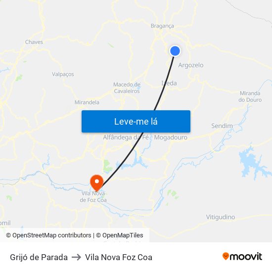 Grijó de Parada to Vila Nova Foz Coa map