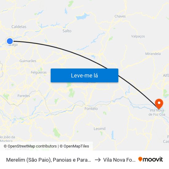 Merelim (São Paio), Panoias e Parada de Tibães to Vila Nova Foz Coa map