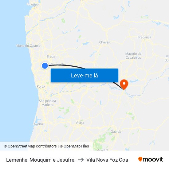 Lemenhe, Mouquim e Jesufrei to Vila Nova Foz Coa map