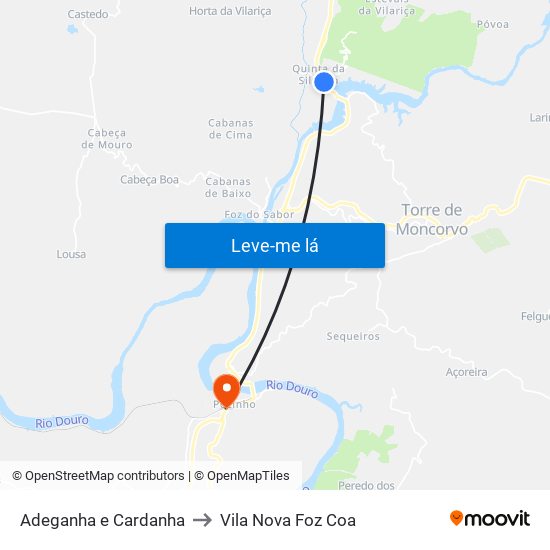 Adeganha e Cardanha to Vila Nova Foz Coa map