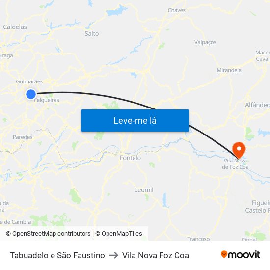 Tabuadelo e São Faustino to Vila Nova Foz Coa map