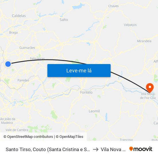 Santo Tirso, Couto (Santa Cristina e São Miguel) e Burgães to Vila Nova Foz Coa map