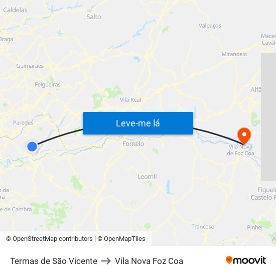 Termas de São Vicente to Vila Nova Foz Coa map