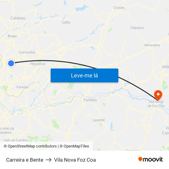 Carreira e Bente to Vila Nova Foz Coa map