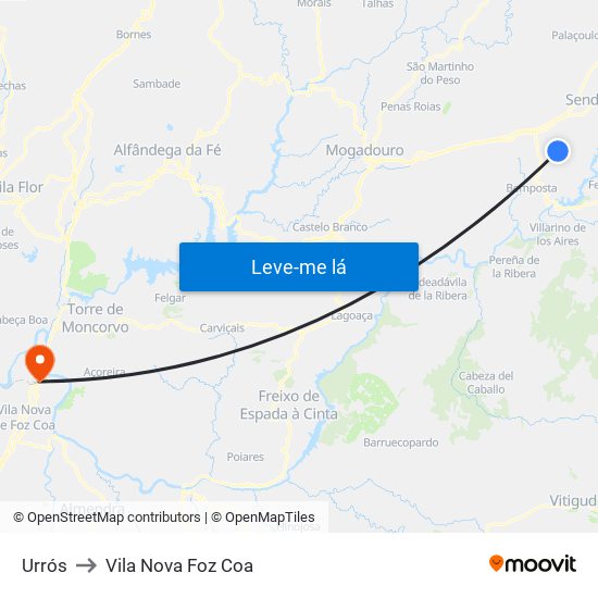 Urrós to Vila Nova Foz Coa map