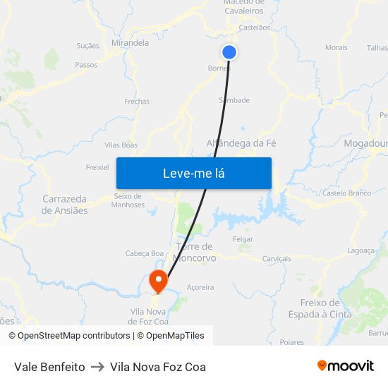 Vale Benfeito to Vila Nova Foz Coa map