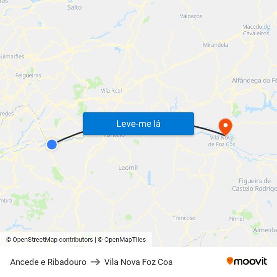Ancede e Ribadouro to Vila Nova Foz Coa map