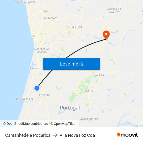Cantanhede e Pocariça to Vila Nova Foz Coa map