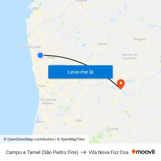 Campo e Tamel (São Pedro Fins) to Vila Nova Foz Coa map