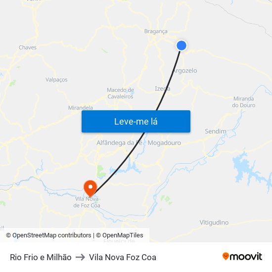 Rio Frio e Milhão to Vila Nova Foz Coa map