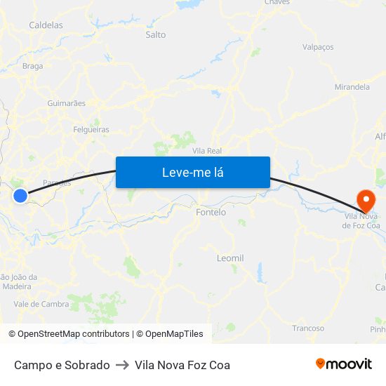 Campo e Sobrado to Vila Nova Foz Coa map