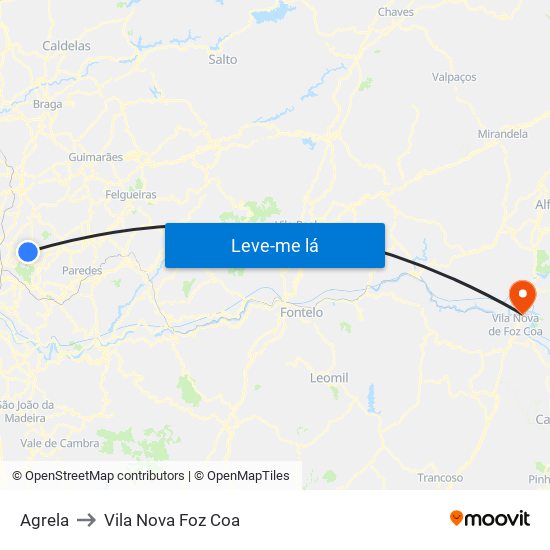 Agrela to Vila Nova Foz Coa map