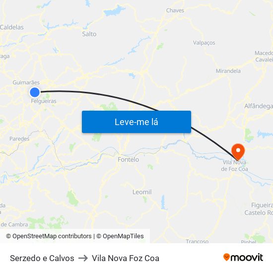 Serzedo e Calvos to Vila Nova Foz Coa map