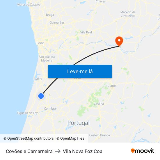 Covões e Camarneira to Vila Nova Foz Coa map