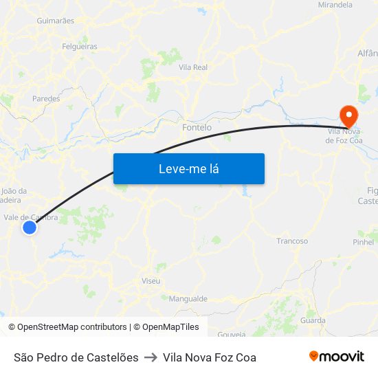 São Pedro de Castelões to Vila Nova Foz Coa map