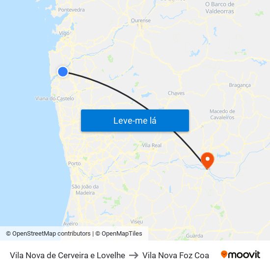 Vila Nova de Cerveira e Lovelhe to Vila Nova Foz Coa map