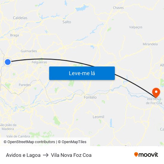 Avidos e Lagoa to Vila Nova Foz Coa map