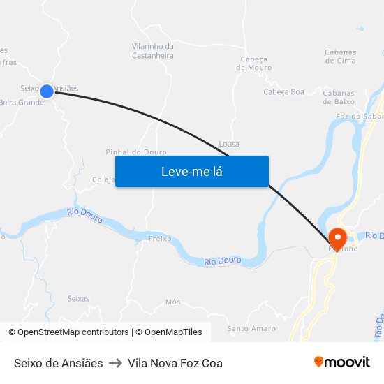 Seixo de Ansiães to Vila Nova Foz Coa map