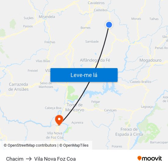 Chacim to Vila Nova Foz Coa map