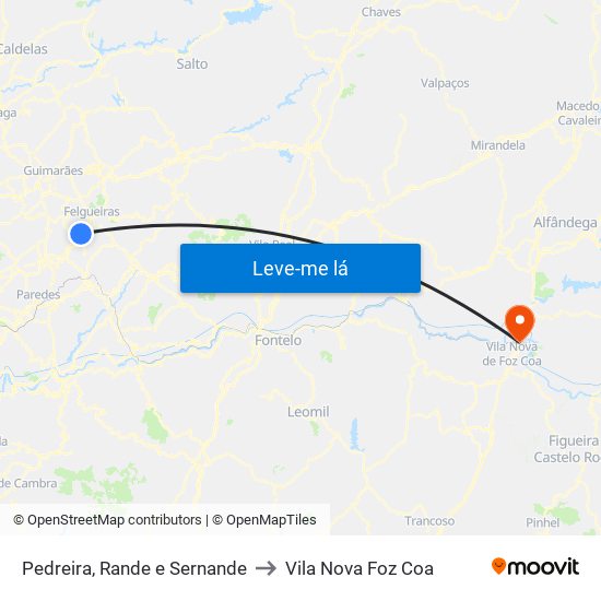 Pedreira, Rande e Sernande to Vila Nova Foz Coa map