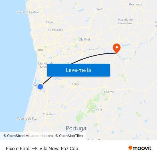 Eixo e Eirol to Vila Nova Foz Coa map