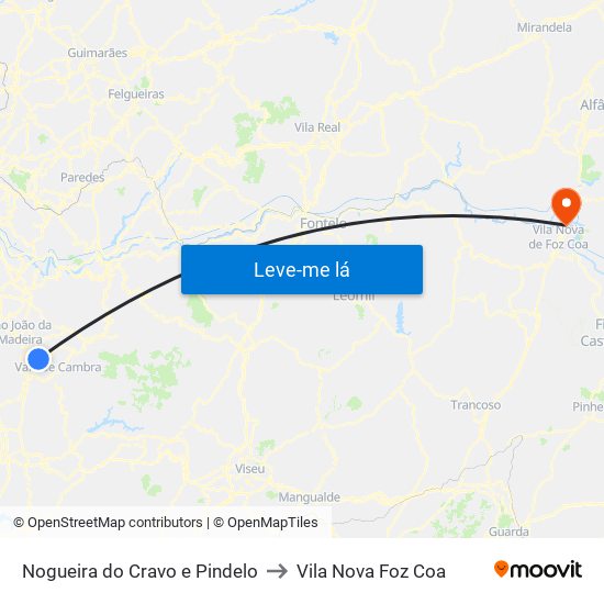 Nogueira do Cravo e Pindelo to Vila Nova Foz Coa map