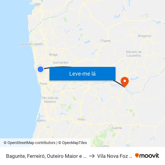 Bagunte, Ferreiró, Outeiro Maior e Parada to Vila Nova Foz Coa map