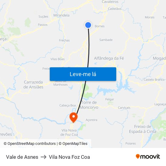 Vale de Asnes to Vila Nova Foz Coa map