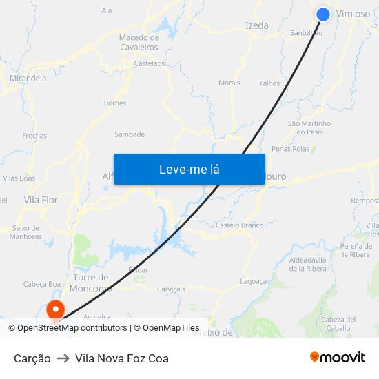 Carção to Vila Nova Foz Coa map