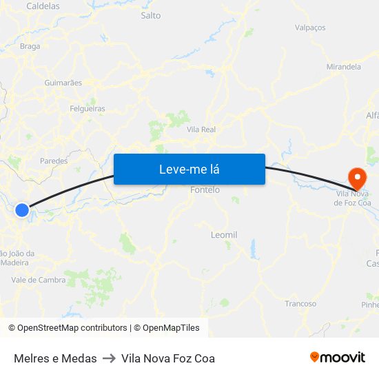 Melres e Medas to Vila Nova Foz Coa map