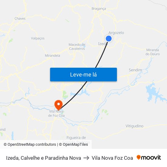 Izeda, Calvelhe e Paradinha Nova to Vila Nova Foz Coa map