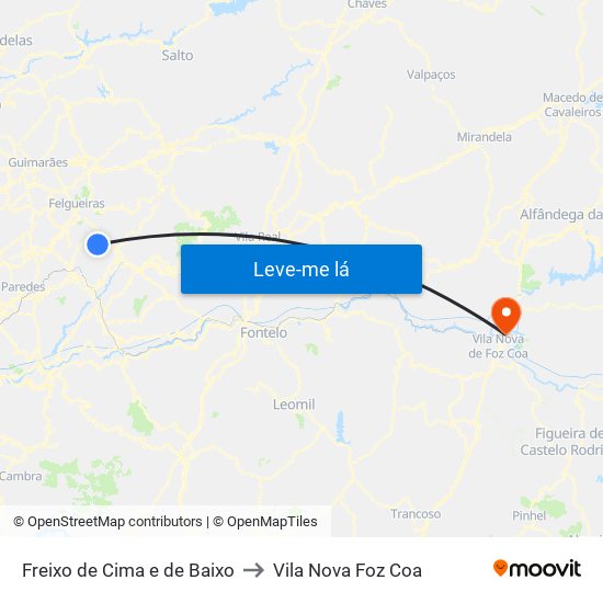 Freixo de Cima e de Baixo to Vila Nova Foz Coa map