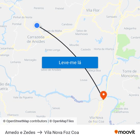 Amedo e Zedes to Vila Nova Foz Coa map