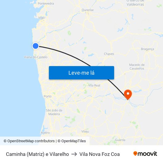 Caminha (Matriz) e Vilarelho to Vila Nova Foz Coa map