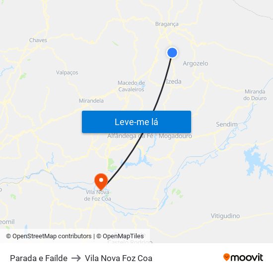 Parada e Faílde to Vila Nova Foz Coa map