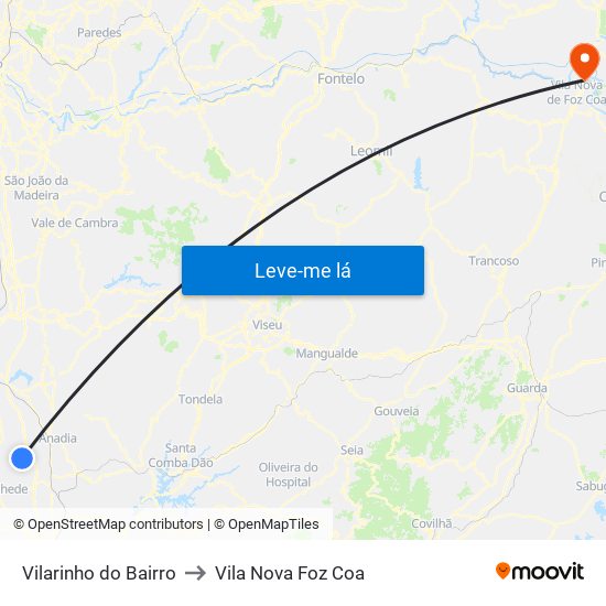 Vilarinho do Bairro to Vila Nova Foz Coa map