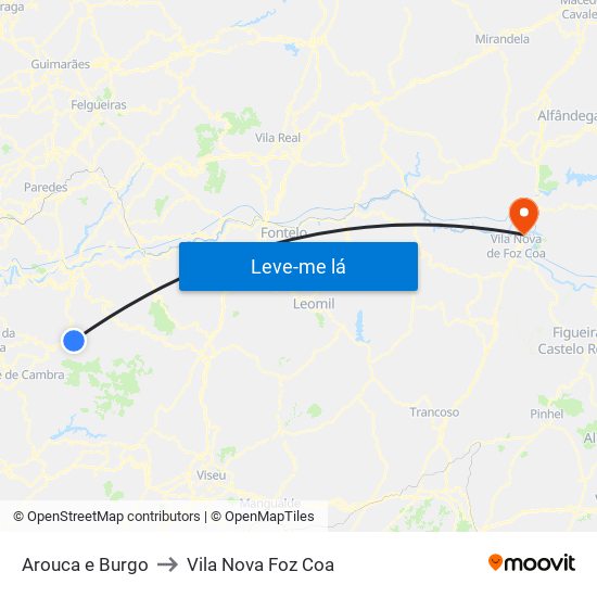 Arouca e Burgo to Vila Nova Foz Coa map