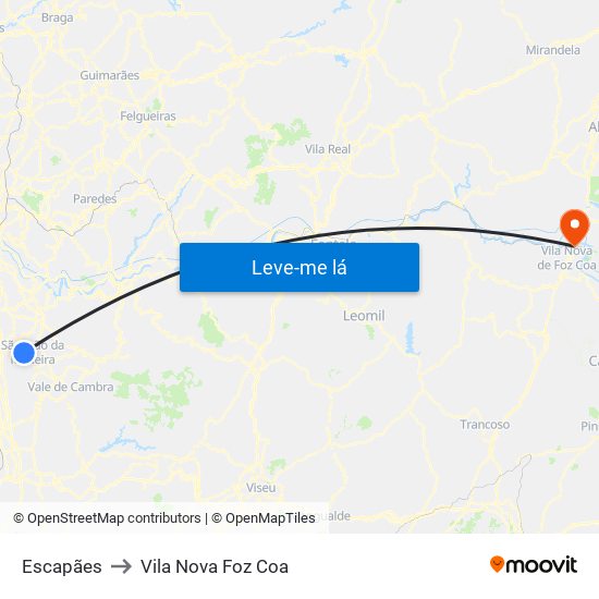 Escapães to Vila Nova Foz Coa map