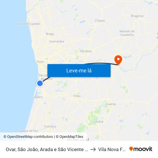 Ovar, São João, Arada e São Vicente de Pereira Jusã to Vila Nova Foz Coa map